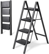 4 Step Ladder Folding Step Stool, Heavy Duty 330 Lbs Load Step Ladders for Home, Tall Kitchen/Closet Stepladder for Adults, Black Small & Lightweight Ladder with Anti-Slip Wide Pedals by OOSOFITT