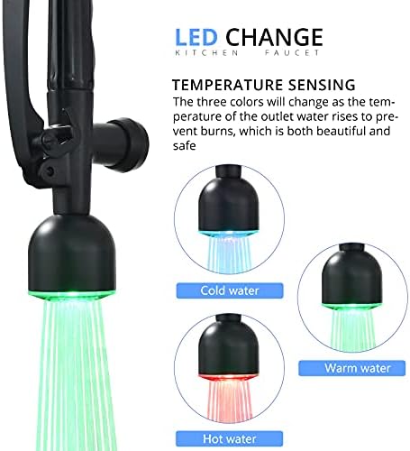 Fapully Black Kitchen Faucet with Pull Down Sprayer,Commercial LED Kitchen Faucet,Single Handle Single Hole Kitchen Sink Faucets