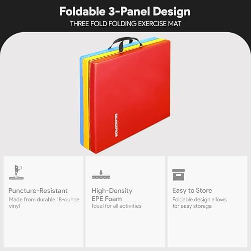 BalanceFrom Folding Gymnastics Mat Home Gym Floor Tumbling Equipment, Multicolor