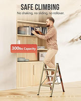 WOA WOA 3 Step Ladder, Foldable Step Stool, Aluminum Lightweight Ladder for Home Kitchen Closet, Anti-Slip Pedals, Ease of Folding, Portable, 300lbs Capacity - Gold
