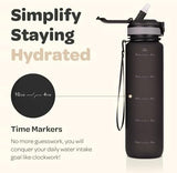 Hydracy Water Bottle with Time Marker -Large BPA Free Water Bottle & No Sweat Sleeve -Leak Proof Gym Bottle with Fruit Infuser Strainer & Times to Drink -Ideal for Fitness Sports & Outdoors