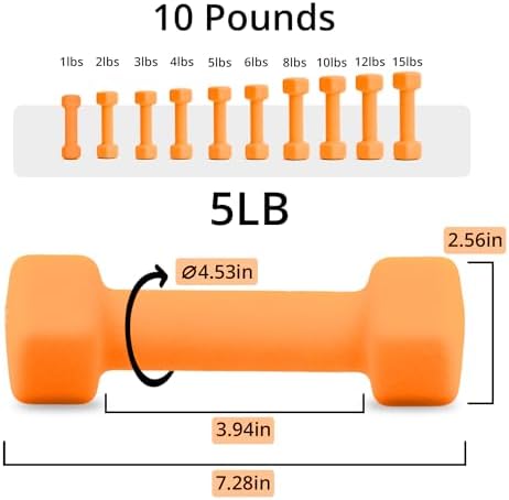 Portzon Weights Dumbbells 10 Colors Options Compatible with Set of 2 Neoprene Dumbbells Set,1-15 LB, Anti-Slip, Anti-roll, Hex Shape