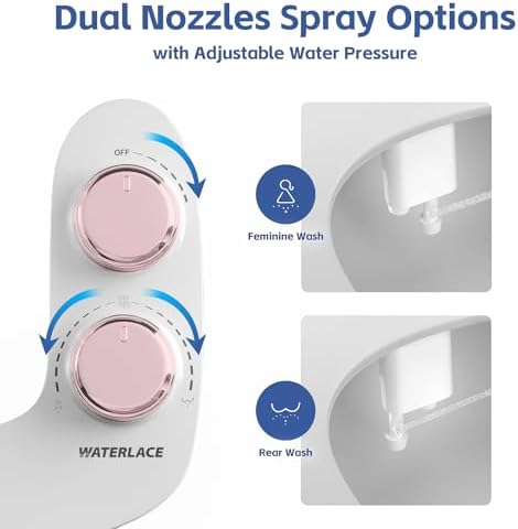 Bidet Attachment for Toilet, Self-Cleaning Dual Retractable Nozzles Bidet, Non-Electric Adjustable Water Pressure for Hygienic Rear & Feminine Wash, Easy Installation Ultra-Slim (Rose Gold)