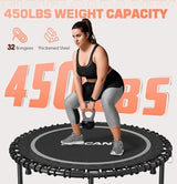 BCAN 450/550 LBS Foldable Mini Trampoline, 40"/48" Adult Fitness Trampoline with Bungees, U Shape Adjustable Foam Handle, Stable & Quiet Exercise Rebounder,Indoor/Outdoor Workout