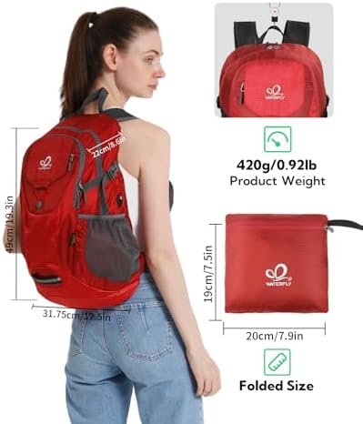 WATERFLY Lightweight Packable Hiking Backpack: 30L Foldable Travel Daypack Ultralight Camping Day Pack for Woman Man