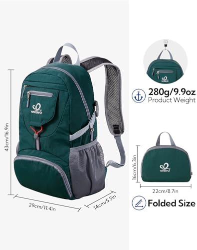 WATERFLY Small Lightweight Packable Backpack: 20l Ultra Light Foldable Travel Hiking Camping Daypack Day Pack for Man Woman
