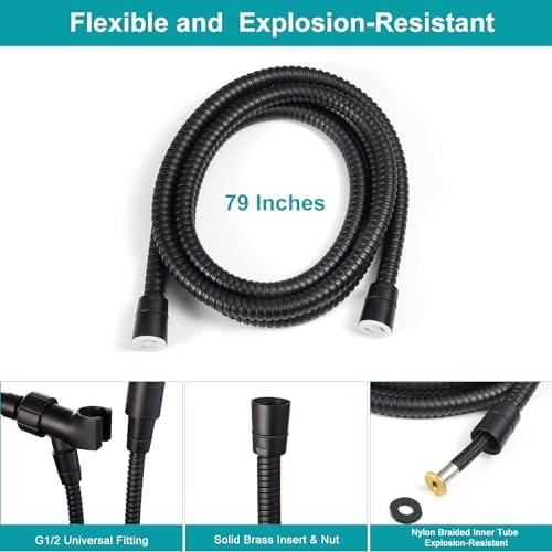 Handheld Shower Head with On Off Switch,8-mode High Pressure Shower Wand with Long Hose and Bracket Extra Adhesive Holder for Lower Mount,Built-in Power Wash to Clean Tub,Tile & Pets,Black…