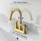Bathroom Faucets for Sink 3 Hole, Hurran 4 inch Brushed Gold Bathroom Sink Faucet with Pop-up Drain and Supply Hoses, Stainless Steel Lead-Free Centerset Faucet for Vanity RV, 2 Pack