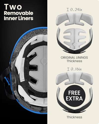 OutdoorMaster Skateboard Cycling Helmet - Two Removable Liners Ventilation Multi-Sport Scooter Roller Skate Inline Skating Rollerblading for Kids, Youth & Adults