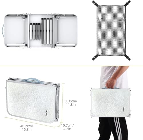 Folding Camping Table with Storage Net, 3ft Camping Table Aluminum Folding Table with 3 Adjustable Height Max 27.1 Inch, Portable, for Outdoor Backyard BBQ, Silver