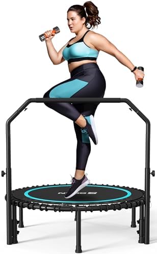 BCAN 450/550 LBS Foldable Mini Trampoline, 40"/48" Adult Fitness Trampoline with Bungees, U Shape Adjustable Foam Handle, Stable & Quiet Exercise Rebounder,Indoor/Outdoor Workout