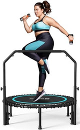 BCAN 450/550 LBS Foldable Mini Trampoline, 40"/48" Adult Fitness Trampoline with Bungees, U Shape Adjustable Foam Handle, Stable & Quiet Exercise Rebounder,Indoor/Outdoor Workout