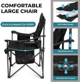 FUNDANGO Oversized Camping Chair for Adults, 550 Lbs Portable Folding Beach Fishing Lawn Chair with Cushion seat & Back, 4-can Cooler&Cup Holder, Carry Bag Included for Outdoor (Black)