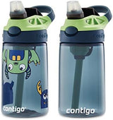 Contigo Aubrey Kids Water Bottle, Cleanable Silicone Straw, Spill-Proof Lid, Dishwasher Safe, 14oz 2-Pack, Blueberry & Monsters Theme