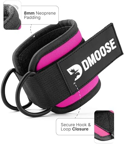 DMoose Fitness Ankle Straps for Cable Machines - One Size Fit with Premium Padding, Glute Kickback Ankle Strap for Women & Men, Cable Attachments for Gym, Booty Workouts, Leg Extension & Hip Abductors