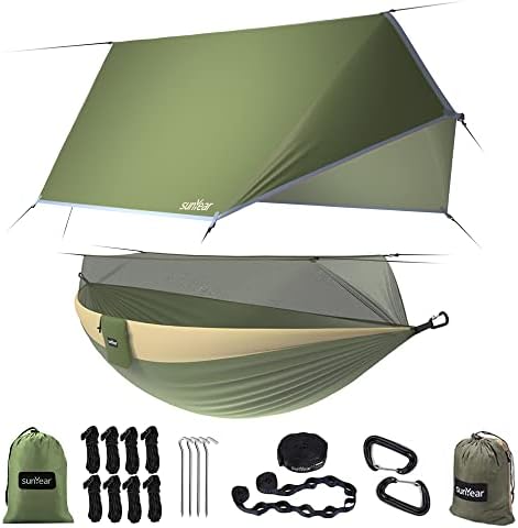 Sunyear Camping Hammock, Portable Single & Double Hammock with Net, 2 Person Hammock Tent with 2 * 10ft Straps, Best for Outdoor Hiking Survival Travel