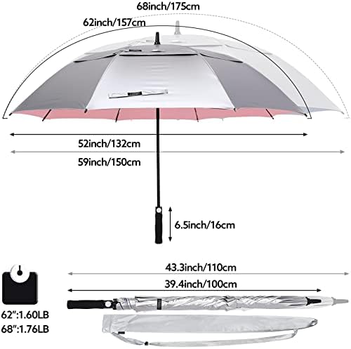 G4Free 47/54/62/68 Inch UV Protection Golf Umbrella Auto Open Vented Double Canopy Oversize Extra Large Windproof Sun Rain Umbrellas
