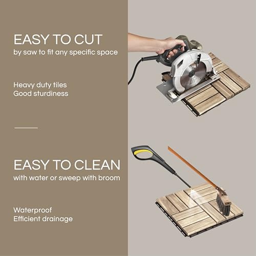 10 Pcs Interlocking Deck Tiles, Patio Flooring - Outdoor Waterproof Acacia Wood Tiles for All Weather Use - Balcony, Backyard, Indoor & Outdoor (White, 10 Pcs - 12.1 Square Ft)