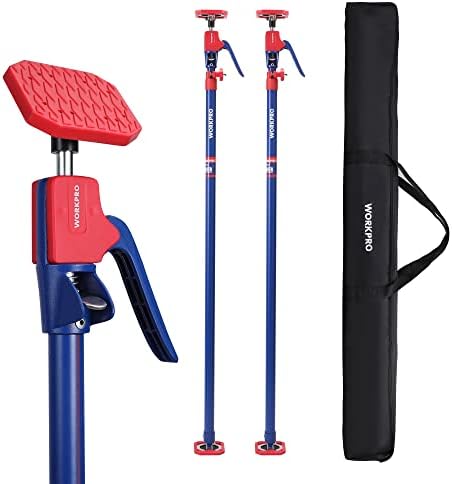 WORKPRO Cabinet Jack Support Pole, 54-114 Inches Steel Telescopic Quick Support Rod Adjustable 3rd Hand Support System with 154 lbs Capacity for Cabinet Jack, Drywall Jack& Cargo Bars, 2-Pack