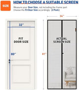 MAGZO Magnetic Screen Door 2 Pack Fit Door Size 32 x 80 Inch, Screen Size 34" x 81" Strong Magnets Mesh, Reinforced Fiberglass Net for Patio and Front Entrances, Gray
