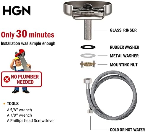 HGN Glass Rinser for Kitchen Sinks,Stainless Steel Sink Cup Washer,Cup Rinser Bar Cup Cleaner Sink Attachment