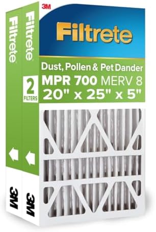 Filtrete 20x25x5 AC Furnace Air Filter, MPR 700, MERV 8, Fits Trion Air Bear & Carrier, Dust, Pollen & Pet Dander Reduction, 2-Pack (actual size 19.56 x 24.13 x 4.75)