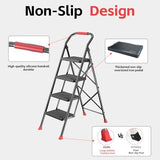 Step Ladder Foldable Folding Stool - for Home Adults Kitchen 4 Stepping Extension Tall Heavy Duty with Handrails - Closet Stepstool Stair Ladders Extendable Stepladder for Indoor House 600Lbs