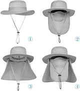 3 Pack Mens Outdoor Wide Brim Fishing Hat,UPF 50+ Sun Protection Cap with Face Neck Flap for Hiking & Garden