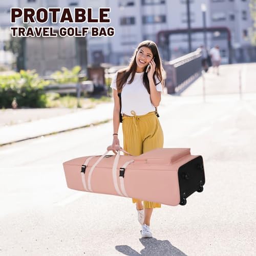 Golf Travel Bags for Airlines with Adjustable Support Rod and Detachable Shoulder Straps, Soft Foldable Golf Club Travel Covers, 900D Heavy Duty Oxford -Universal Size
