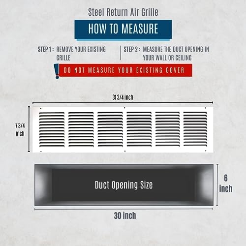 Fits 30x6 Duct Opening | Steel Return Air Grille by Handua | Vent Cover Grill for Sidewall and Ceiling | White | HVAC Cold Air Intake Grille | Outer Dimensions: 31.75"W X 7.75"H