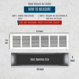 Fits 30x6 Duct Opening | Steel Return Air Grille by Handua | Vent Cover Grill for Sidewall and Ceiling | White | HVAC Cold Air Intake Grille | Outer Dimensions: 31.75"W X 7.75"H