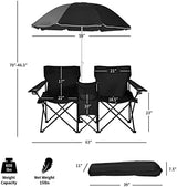 ReunionG Double Folding Camping Chairs, Portable Beach Chairs with Removable Umbrella & Mini Table Carrying Bag, Outdoor Lawn Chairs for Picnic, Patio, Pool, Park (Black)