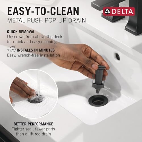 Delta Arvo Matte Black Bathroom Faucet 1 Hole, Single Hole Bathroom Sink Faucet for Vanity, Push-Pop Drain Assembly, Matte Black 15840LF-BL