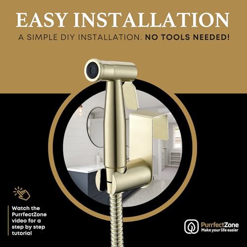 Purrfectzone Bidet Sprayer for Toilet, Handheld Bidet Sprayer Kit, Easy-to-Install Toilet Handheld Shower, Hand Held Stainless Steel Shattaf with Adjustable Flow, Cloth Diaper Set-Brushed Gold