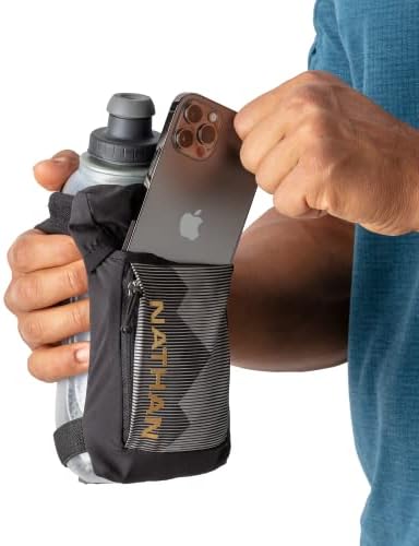 Nathan Running Handheld Quick Squeeze Water Bottle. No-Grip Adjustable Hand Strap. 12oz / 18oz / Insulated. Reflective Hydration Water Bottle.