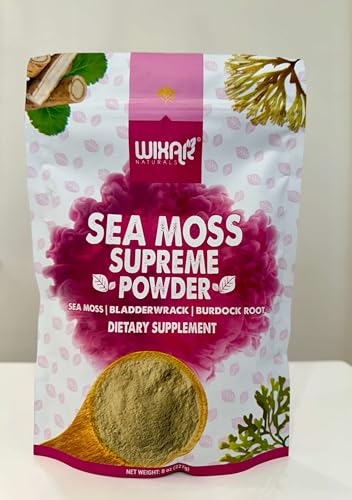 Wixar Wildcrafted Sea Moss Powder – (8 Ounces) – Natural Irish Sea Moss and Bladderwrack with Burdock Powder - Thyroid Support, Healthy Skin, Keto Detox, Joint Support Alkaline Supplements