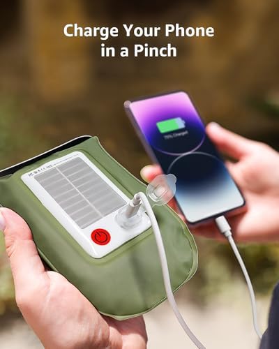 Solar Camping Lights Rechargeable, 3 Lighting Modes, IP66 Waterproof Inflatable Lamp for Hiking, Backpacking, Survival, Collapsible Tent Lights for Camping, Portable Lanterns for Power Outage