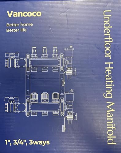 Vancoco 3-Port Stainless Steel Manifold Set, with Flow Meter, Auto Air Vent and 1" Ball Valves, Complete Underfloor Heating Kit