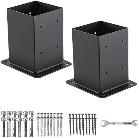 4x4 Post Base 2 Pcs, (Inner Size 3.6x3.6) Post Anchors, 13GA Thick Solid Steel & Black Powder Coated,Deck Post Brackets Support Deck Base Plate Pergola Brackets Fence Kit Mailbox Mount