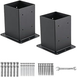 4x4 Post Base 2 Pcs, (Inner Size 3.6x3.6) Post Anchors, 13GA Thick Solid Steel & Black Powder Coated,Deck Post Brackets Support Deck Base Plate Pergola Brackets Fence Kit Mailbox Mount