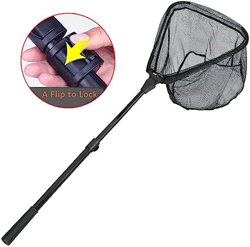 RESTCLOUD Fishing Landing Net with Telescoping Pole Handle, Fishing net Freshwater for Kids Men Women, Extend to 40-63 Inches