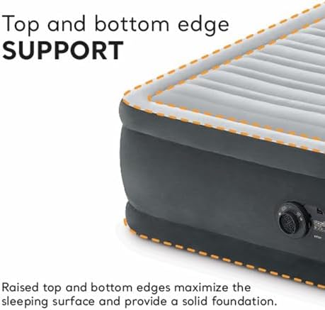 Intex Dura-Beam Deluxe Comfort-Plush Elevated Air Mattress: Fiber-Tech – Queen Size – Built-in Electric Pump – 18in Bed Height – 600lb Weight Capacity