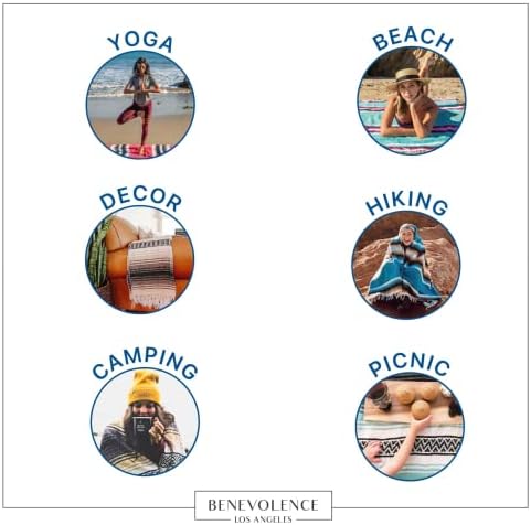 Benevolence LA Authentic Handwoven Mexican Blanket | Yoga Blankets, Outdoor, Picnic, Beach, Camping | Equestrian Saddle | Serape 50x70 inches - Azure, Pack of 1