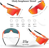 Ukoly Cycling Sunglasses for Men Women with 3 Interchangeable Lenses, Polarized Sports Sunglasses, Baseball Sunglasses