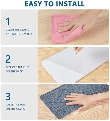 Stair Treads for Wooden Steps Indoor, 8" X 30" Non Slip Carpet Stair Treads with Reusable Adhesive for Kids Elders and Dogs, Surface Polyester TPR Backing Stair Rugs, 4 Pack Stair Rugs Dark Grey