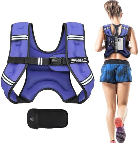 BAGAIL Weighted Vest, 5lbs/10lbs/12lbs/15lbs/20lbs/25lbs/30lbs Weight Vest with Detachable Pouch, Rucking Vest for Women, Men, Walking, Weight Loss, Training, Running