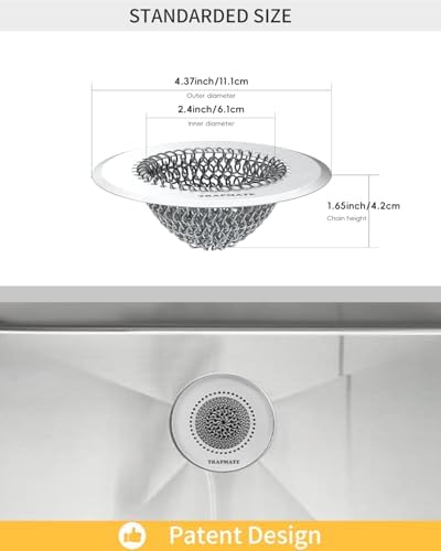 2 Pcs Kitchen Sink Strainer, Easy Clean Sink Drain Strainer, Anti-Rust Stainless Steel Sink Strainer, Anti-Clogging Strainer for Garbage Disposal, Dishwasher Safe (Patented Product)