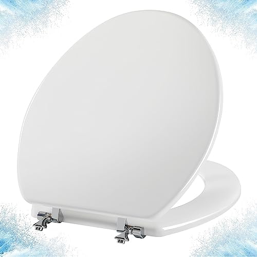 White Round Toilet Seat Natural Wood Toilet Seat with Zinc Alloy Hinges, Easy to Install also Easy to Clean, Scratch Resistant Toilet Seat by Angol Shiold (Round, White)