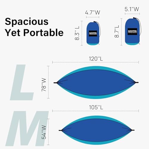 Kootek Camping Hammock 500 lbs Capacity, Portable Hammocks with Tree Straps & Attached Carry Bag, Camping Essentials Gear, Perfect for Outside Indoor Hiking Beach Backpack Travel