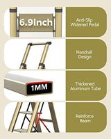 WOA WOA 4 Step Ladder, Ladders for Home, Anti-Slip Pedals, Aluminum Step Stool Foldable, Lightweight to Move, Ease of Storage, Reach 9ft for Closet Kitchen Library, Hold 300lbs - Gold